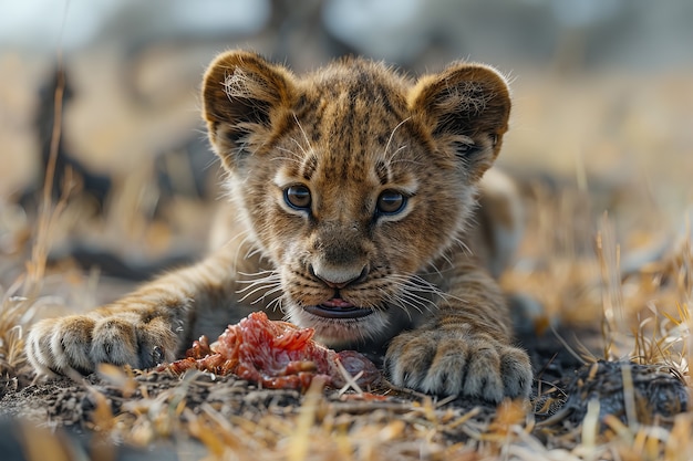 Free photo lion pride in dry forest