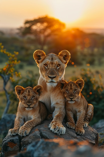 Lion pride in dry forest