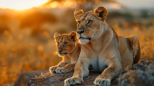 Free Photo lion pride in dry forest