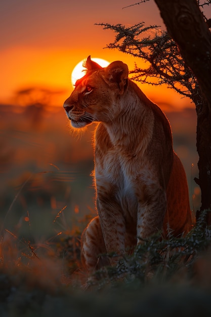 Free photo lion pride in dry forest