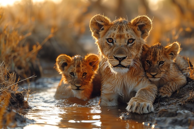 Free Photo lion pride in dry forest