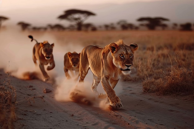 Free photo lion pride in dry forest