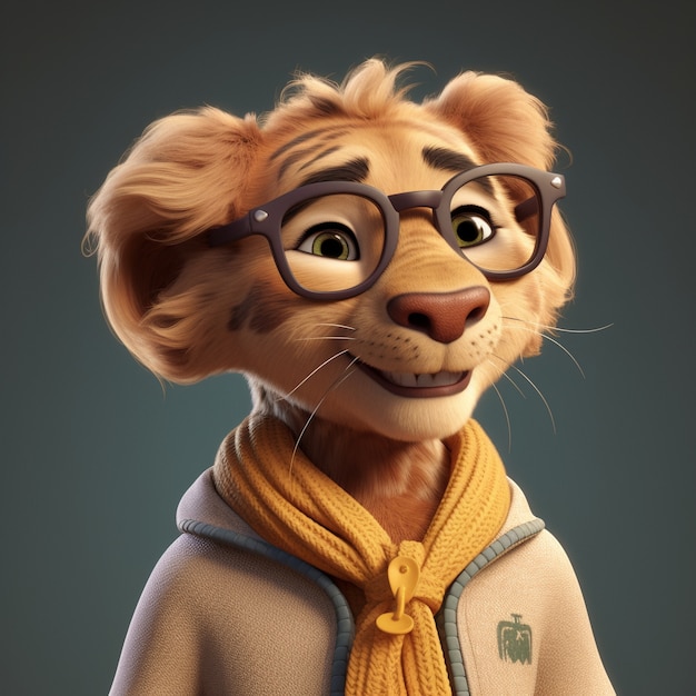 Free Photo lion wearing glasses in studio