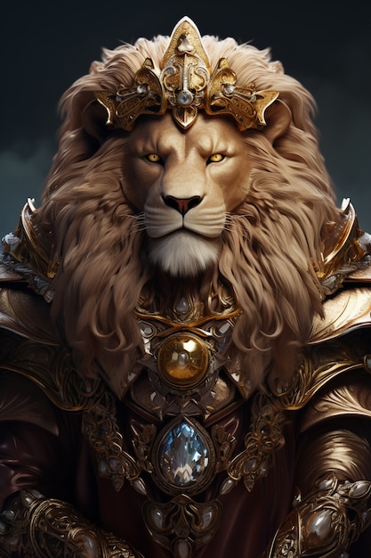 Lion with metallic accessories in studio