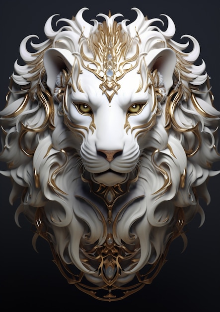 Lion with metallic accessories in studio