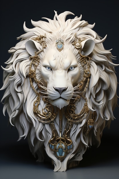 Free photo lion with metallic accessories in studio