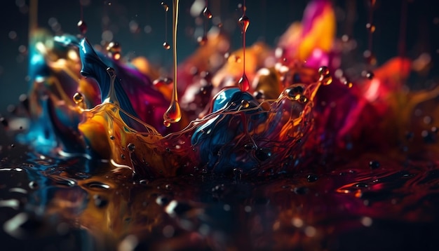 Free photo liquid flame drops splashing vibrant colors underwater generated by ai