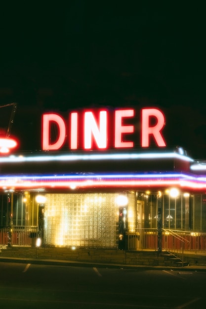 Free Photo lit diner place in the city at night