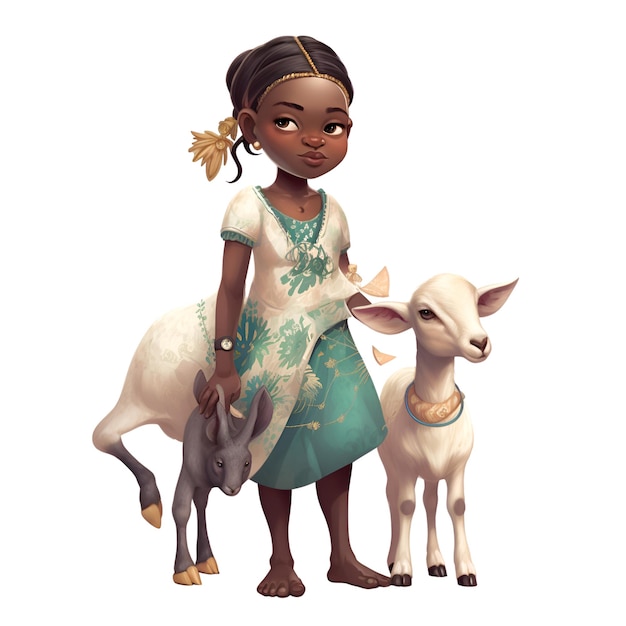 Free photo little african american girl and two little goats. isolated over white.