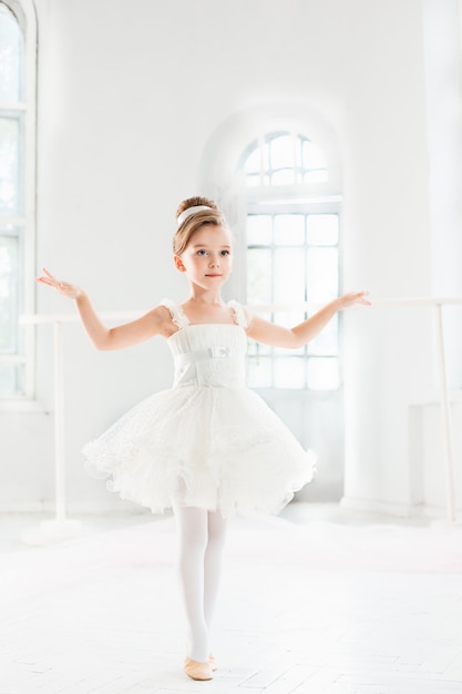 Little ballerina girl in a tutu. Adorable child dancing classical ballet