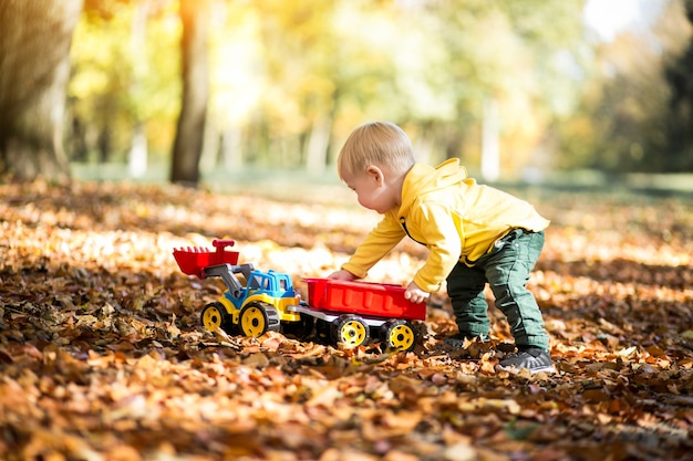 Little boy in autumn park