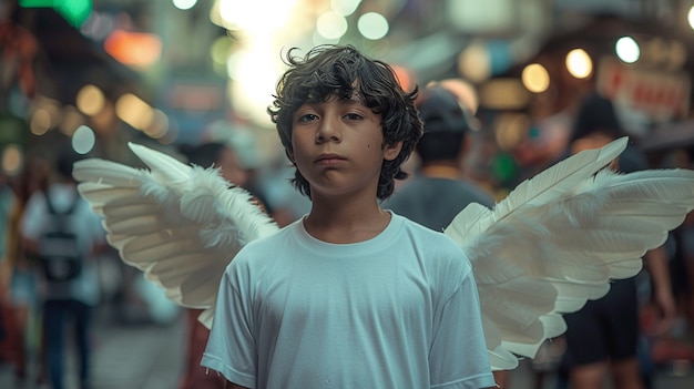 Free photo little boy depicted as angel