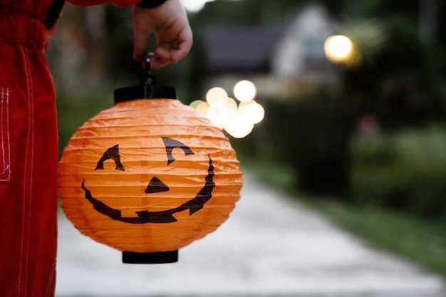 Free photo little boy holding a halloween lantern