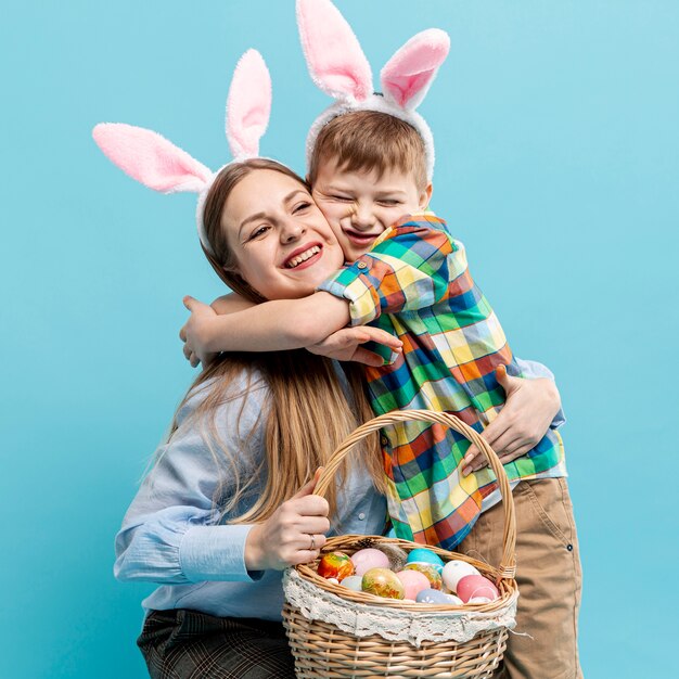 Little boy hugging his mom