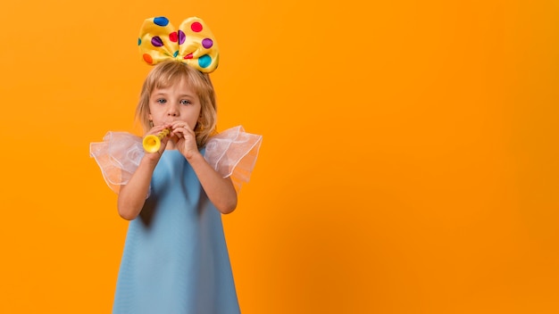 Little girl in costume with copy space