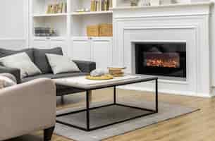 Free photo living room design with fireplace