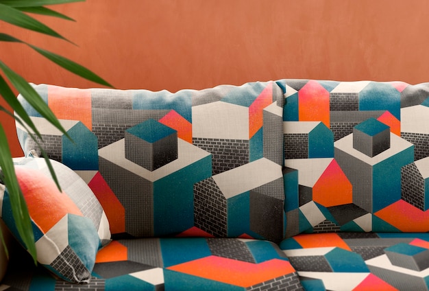 Free photo living room sofa cushion, colorful interior design