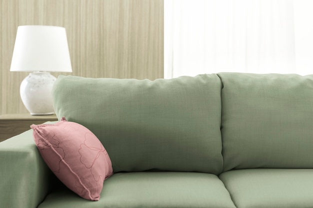 Free Photo living room sofa cushion, pink and green