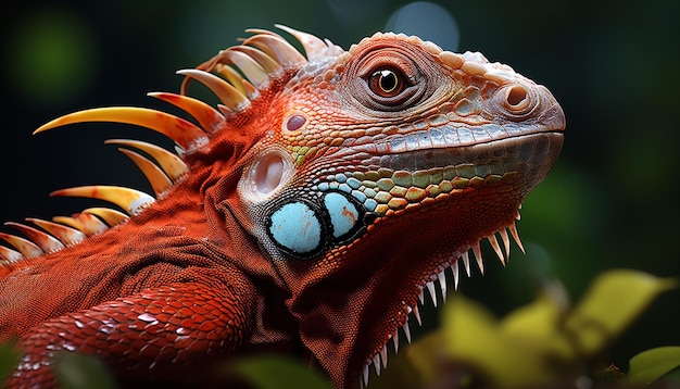 Free Photo lizard iguana green with tropical horned dinosaur macro forest alien generated by artificial intelligence