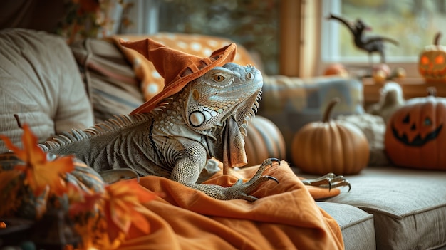 Free Photo lizard wearing halloween costume