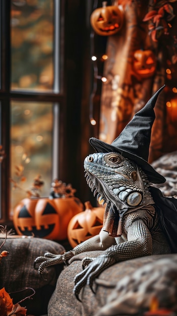 Free Photo lizard wearing halloween costume