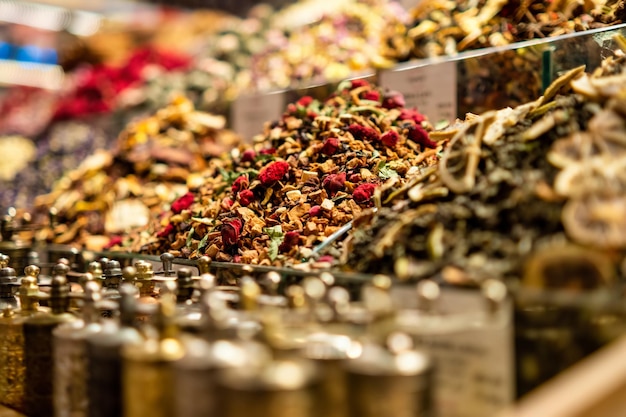 Free Photo local turkish delices and tea in the grand bazar market