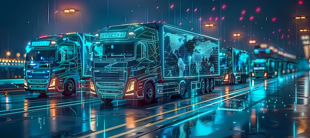 Free photo logistics means of transport together with technological and futuristic holograms