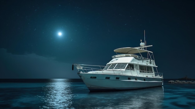 Free photo lone yacht with super full moon ai generated image