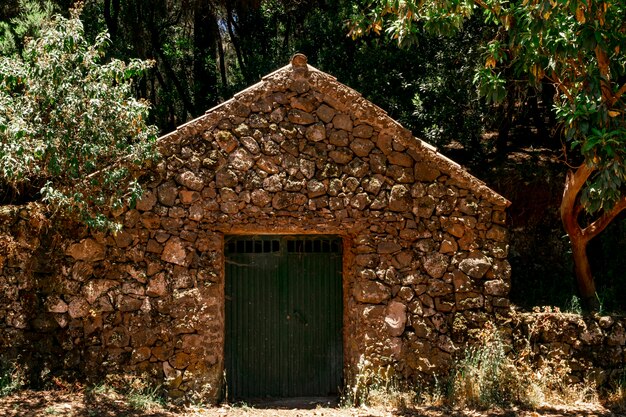 Lonely stone house with trees