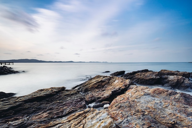 long exposure rock and coast at sea of Thailand