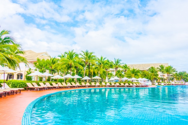 Long pool with hammocks