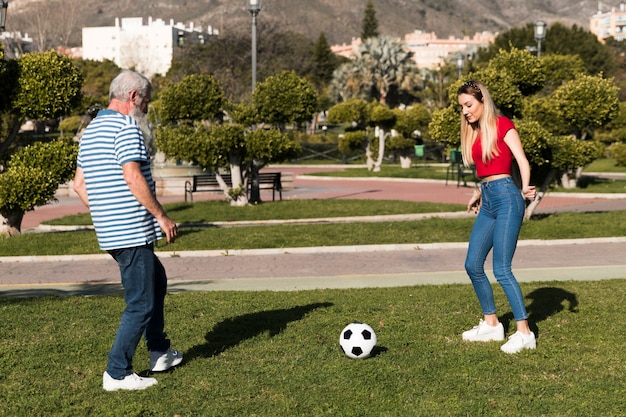 Long shot of father and daughter