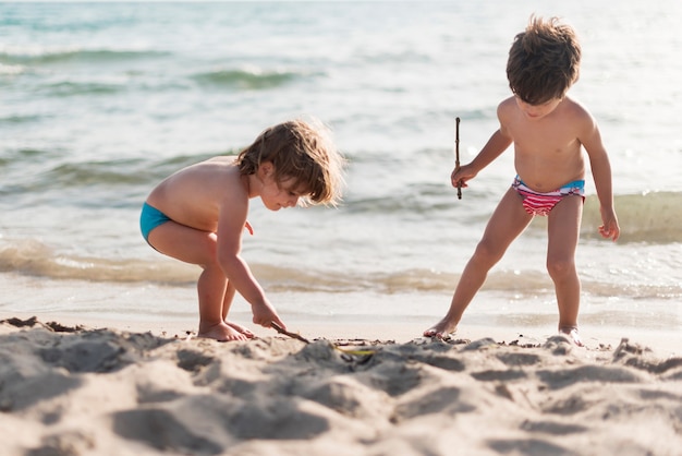 Free photo long shot of kids playing at the beach