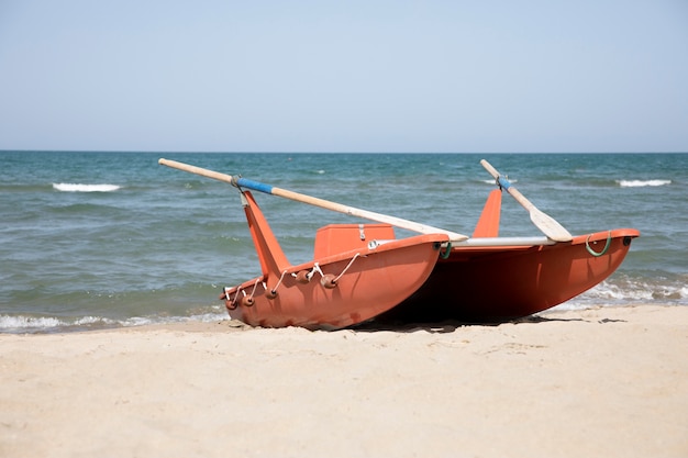 Free photo long shot paddle boat at the seaside