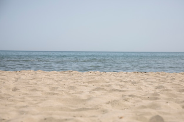 Long shot of the seashore on summer beach