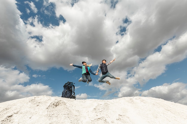 Free Photo long shot travelers enjoying the nature