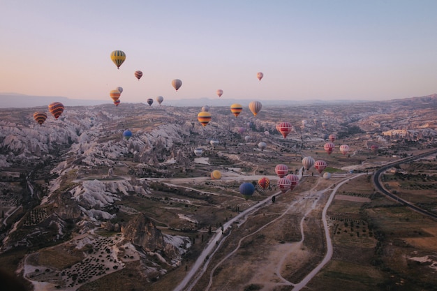 Free Photo long shot of various multi-colored hot air balloons floating in the sky