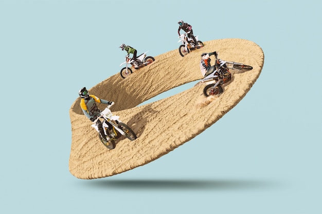 Free Photo loop of bikes on dirt road concept collage