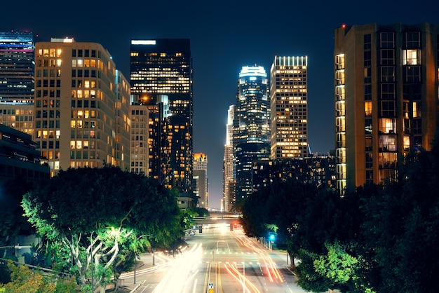 Los Angeles downtown street view at night