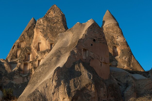 Lot of rock formations in Goreme National Park in Turkey