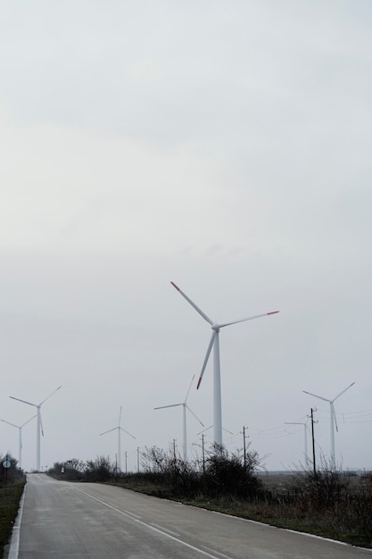 Lots of wind turbines generating electricity