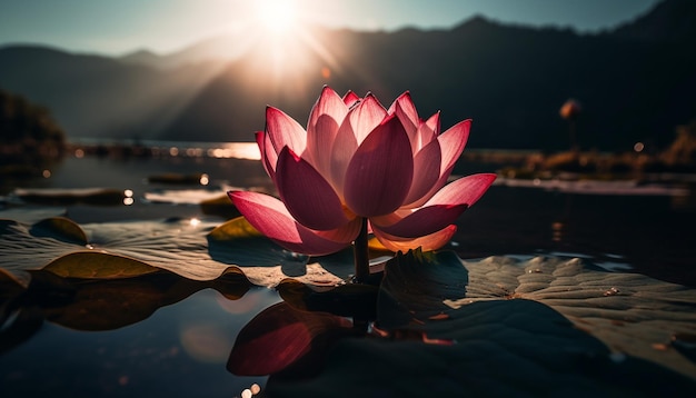 Free photo lotus flower floating on tranquil pond water generated by ai