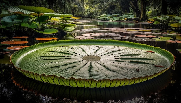 Free Photo lotus water lily in tranquil pond water generated by ai