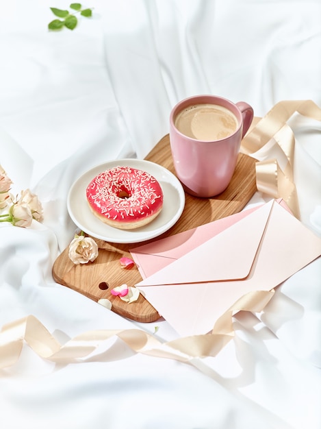 Love letter on table with breakfast