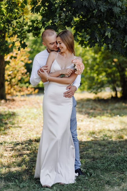 Love story in the park. Happy man and woman