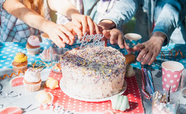 Lovely birthday concept with chocolate cake