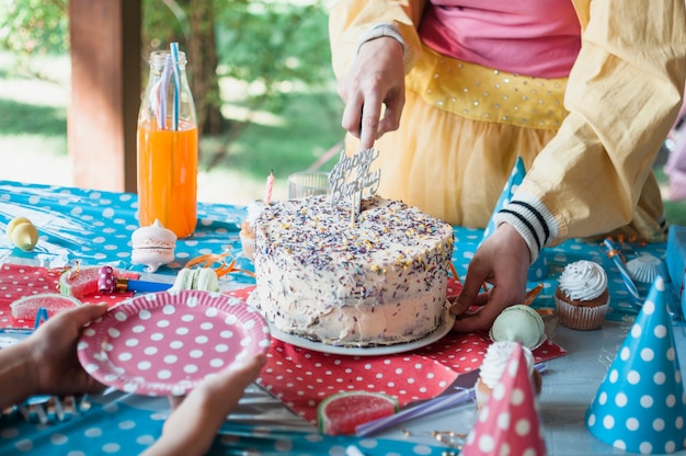 Lovely birthday concept with chocolate cake