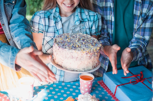 Lovely birthday concept with happy girl