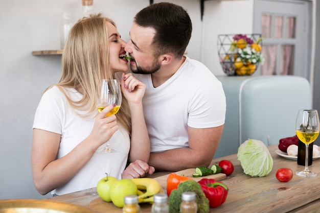 Lovely couple cooking together