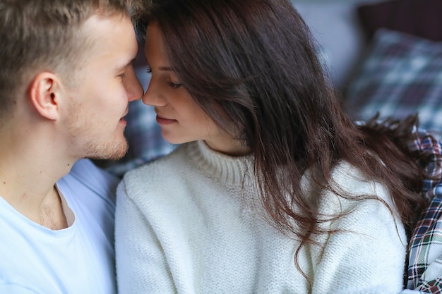 Lovely couple kissing intimately